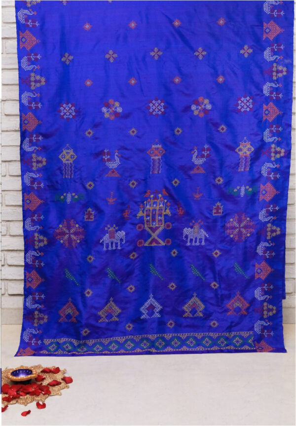 Night Sky In Mid-Evening - Handembroidered Kasuti Silk Saree
